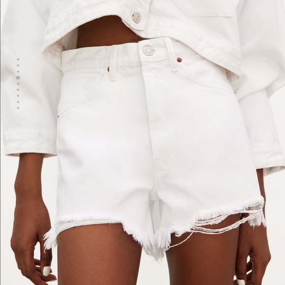 Zara Pants - Zara White Hi-Rise Ripped Denim Shorts